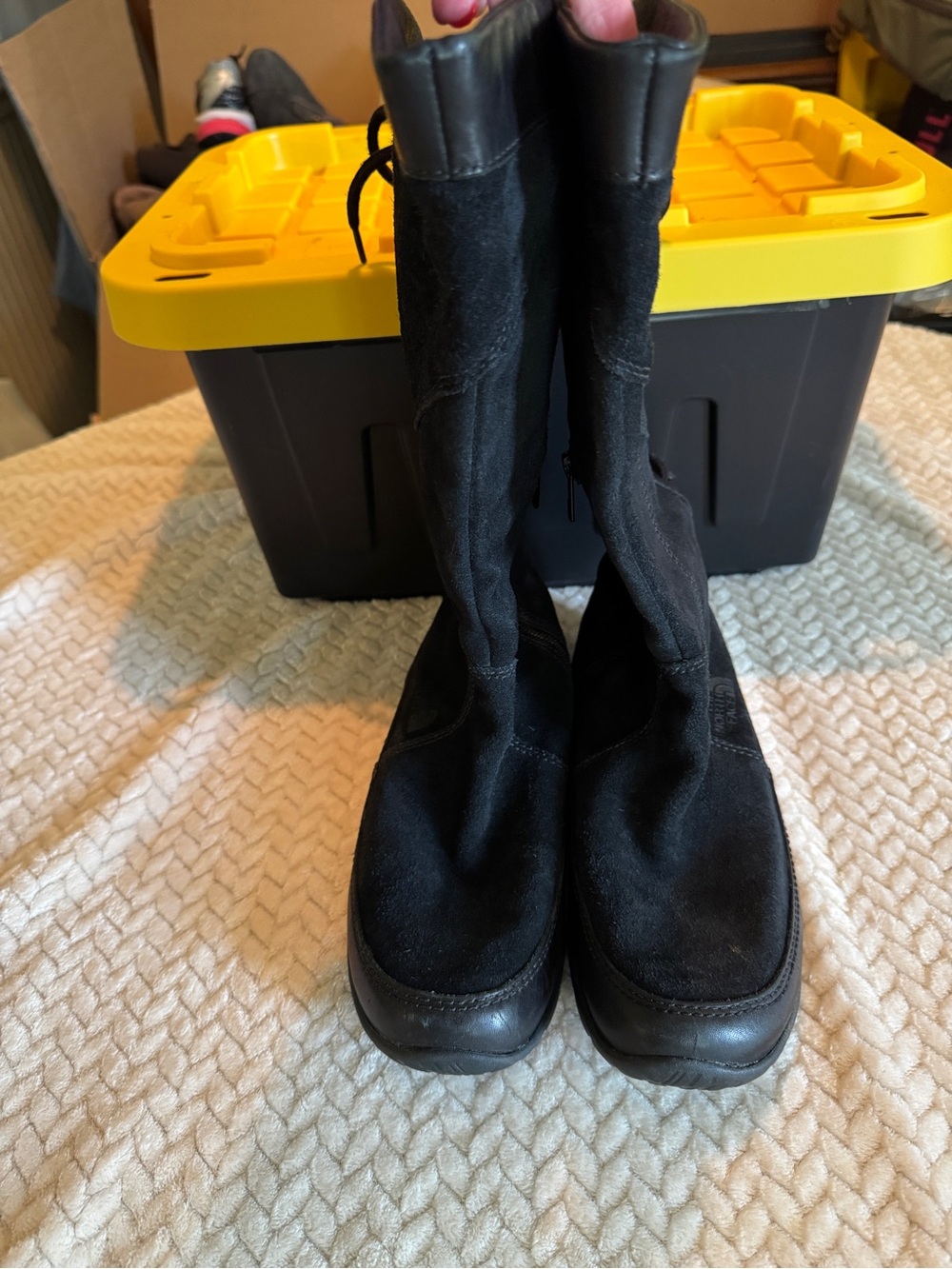 The North Face Suede Leather Mid Calf Winter Boots Black Lace Up Back Womens 6.5